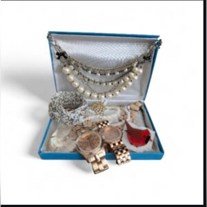 Mixed Jewelry Set with Rose Gold Watches and Pearl Necklace